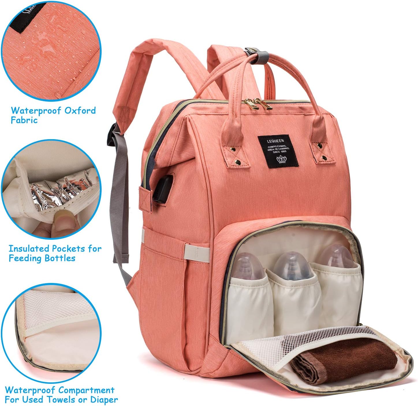 Mochila para pañales LeQueen – Rosa (Semi - Nueva) - Image 3